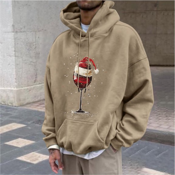 WXLWZYWL Men's Christmas Sweatshirts Funny Graphic Hooded Pullover Drawstring Loose Fashion Hoodies with Pocket