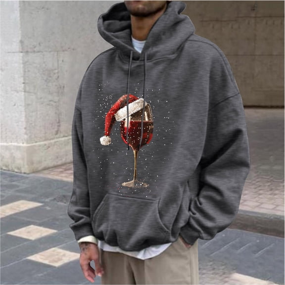 WXLWZYWL Men's Christmas Sweatshirts Funny Graphic Hooded Pullover Drawstring Loose Fashion Hoodies with Pocket