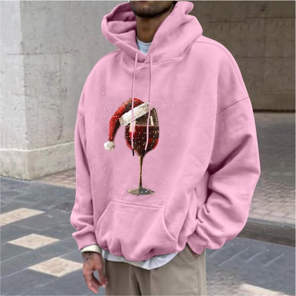 WXLWZYWL Men's Christmas Sweatshirts Funny Graphic Hooded Pullover Drawstring Loose Fashion Hoodies with Pocket