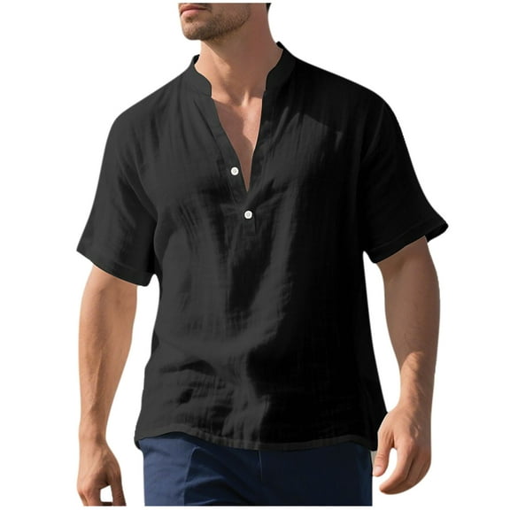 WXLWZYWL Men's Cotton Linen T-Shirt Short Sleeve Casual Summer Beach T-Shirts Loose Fitted Blouses