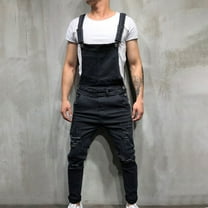 WXLWZYWL Men's Denim Bib Overalls Jeans Slim Fit Jumpsuit with Pockets Ripped Long Pants Suspender Trousers