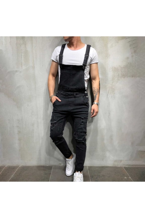 Men's Denim Bib Overalls Slim Fit Jean Romper Trousers Adjustable Strap Workwear Slim Fit Jumpsuit Fashion Lightweight Overalls