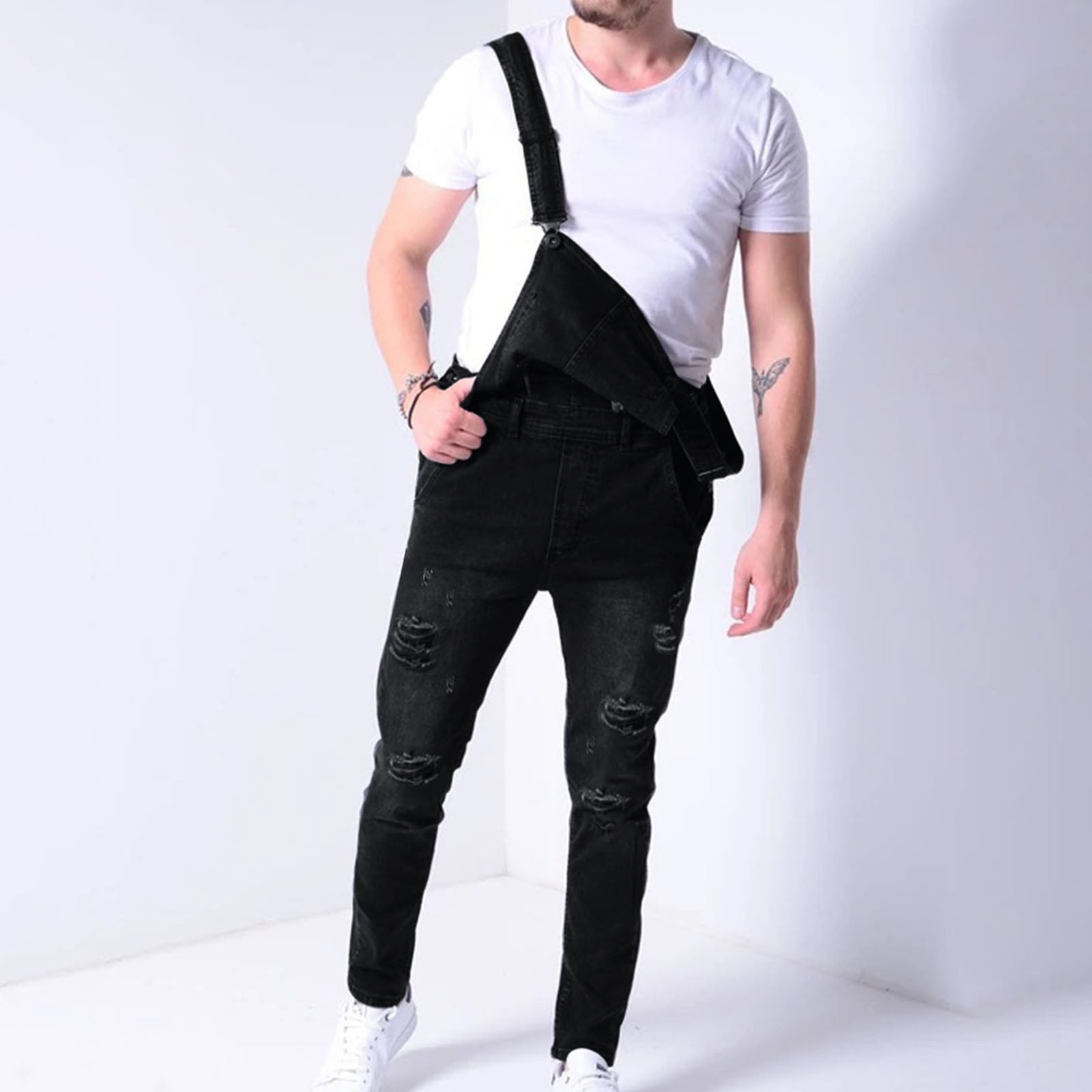 Fansu Mannen Denim Overalls Broek Tuinbroek Vintage Werk Bib Jeans Jumpsuits met Knie Pads Zakken Overall Broek Grote Taille Plus Size