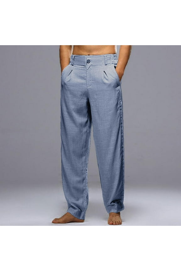 Men's Double Pleated Front Pocket Drawstring Elastic Waist Casual Straight Leg Solid Color Summer Yoga Beach Golf Long Pants Suit Pants