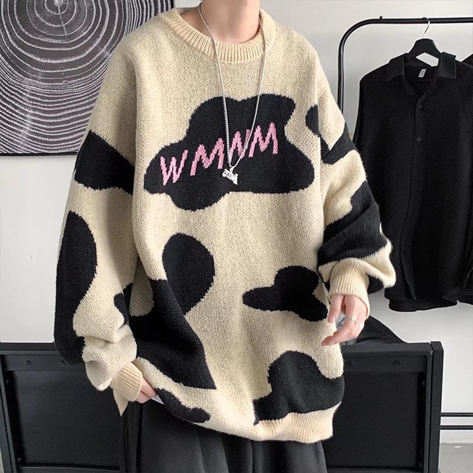 WXLWZYWL Men's Fall Winter Tops/Shirts Oversized Sweater Cow