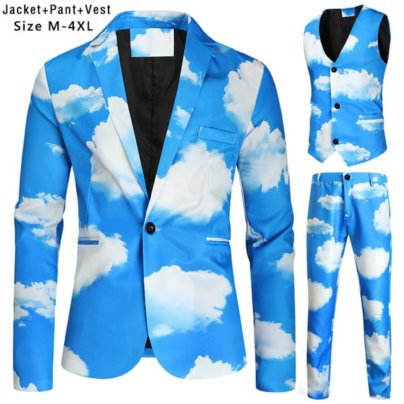 WXLWZYWL Men's Fashion Christmas Suit Jacket + Vest + Suit Pants Three-piece Suit Blue