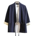 thumbnail image 1 of WXLWZYWL Men's Japanese Kimono Cardigan Male Samurai Costume Clothing Shirt Casual Coat Loose Cotton Linen 3/4 Sleeve Open Front Shirt Jackets, 1 of 4