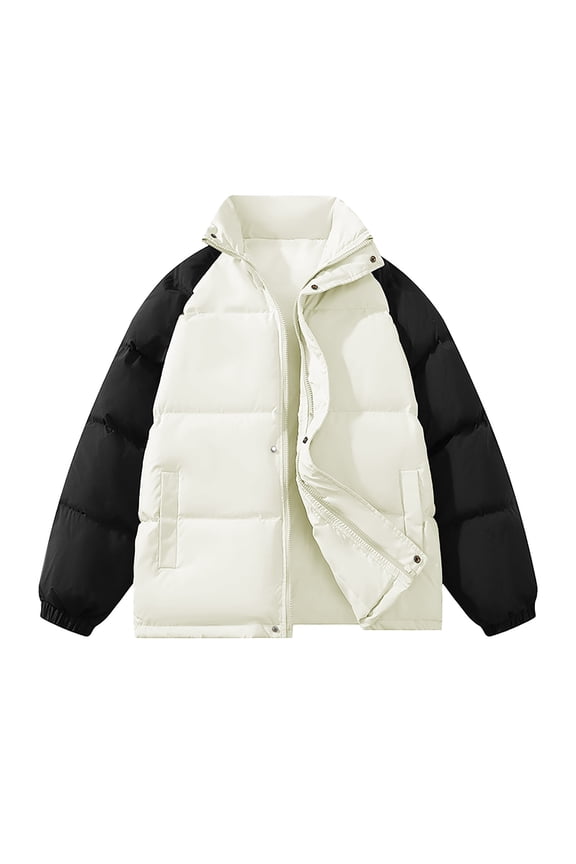 Men's Lightweight Puffer Winter Jacket Raglan Long Sleeve Stand Collar Insulated Coat for Snow Ski Hiking Travel