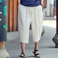 thumbnail image 1 of WXLWZYWL Men's Linen Cotton Capri Pants Loose Fit Elastic Waist Wide Leg Baggy Harem Pants Light 3/4 Long Shorts Drawstring Harem Casual Beach Yoga Trousers, 1 of 6