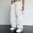 thumbnail image 1 of WXLWZYWL Men's Parachute Cargo Pants Loose Fit Y2K Pants Drawstring Casual Pants Design Beam Feet Trousers Baggy Cargo Pants Parachute Cargo Pants with Pockets, 1 of 5