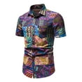 thumbnail image 1 of WXLWZYWL Men's Plus Size Dressy Shirts Short Sleeve Button Down Cotton Traditional Pattern Printing Vintage Ethnic Style Casual Loose Hawaiian Shirts with Pocket Purple L, 1 of 5