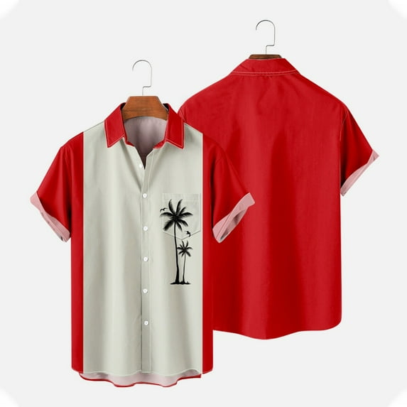 WXLWZYWL Men' Plus Size Shirts Short Sleeve Button Down Vintage Bowling Shirts Hawaiian Casual Printed Beach Shirt Summer Regular Fit Top with Pocket