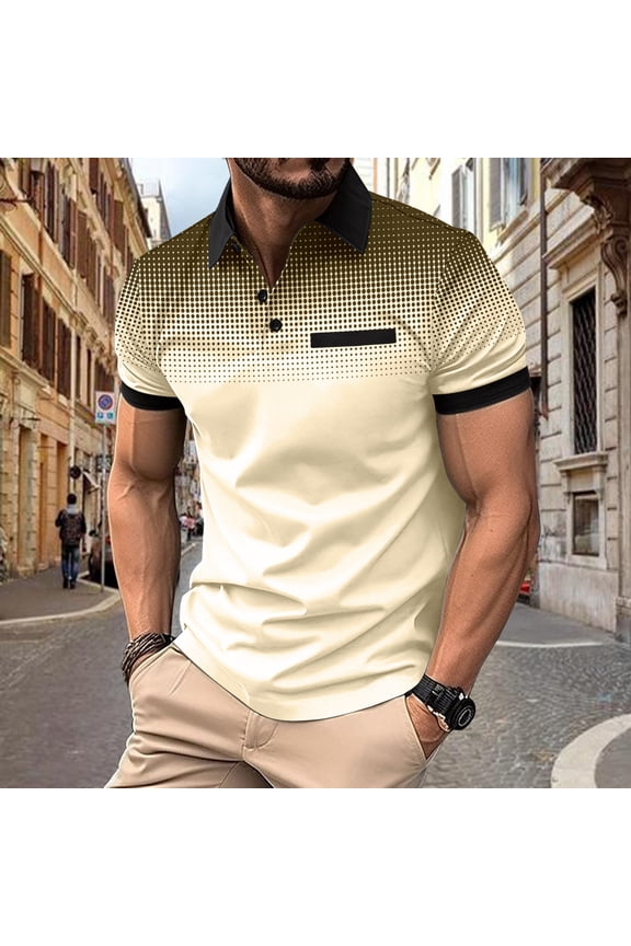 Men's Polka Gradient Lapel Button Sport Short-Sleeved Lapel Top Shirt