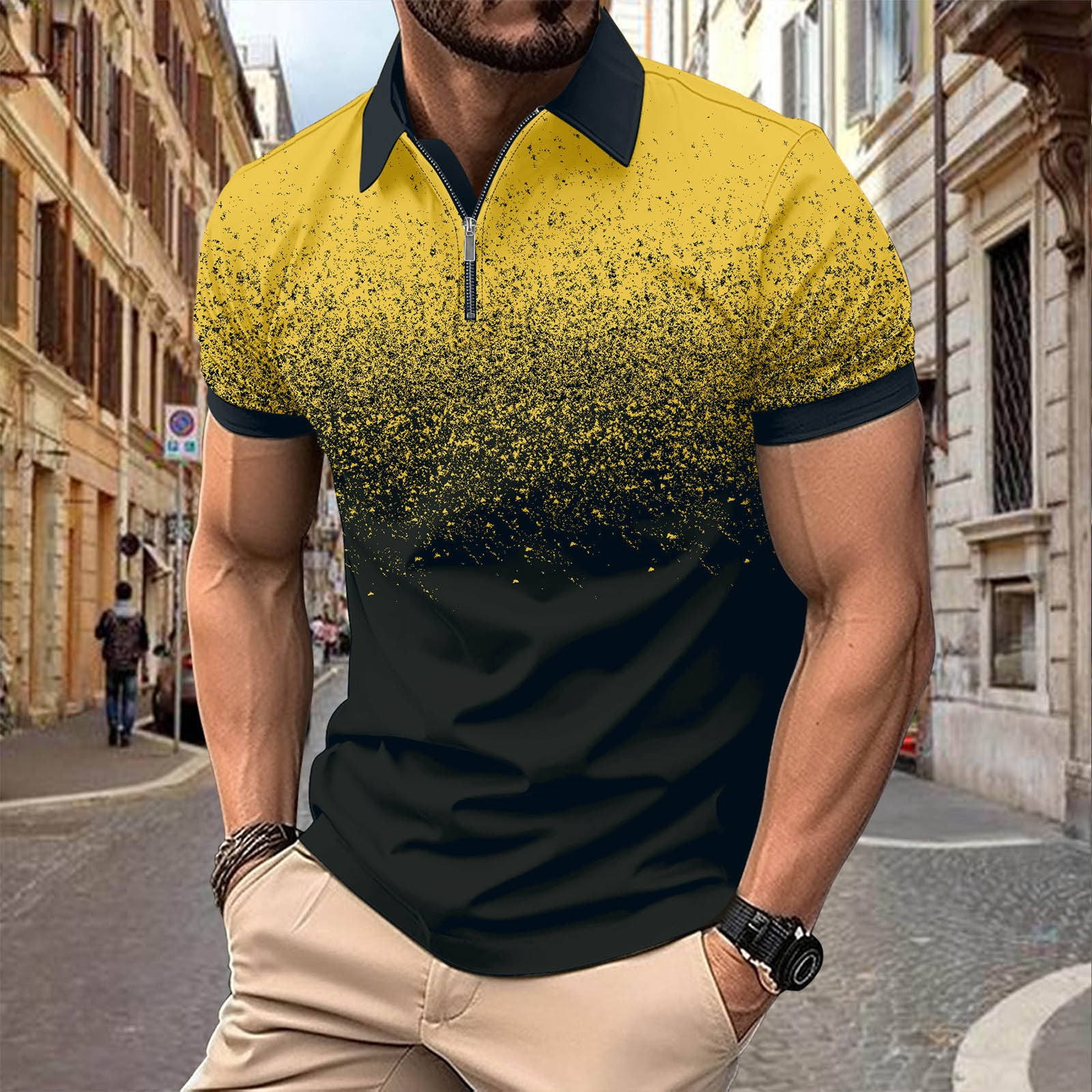 WXLWZYWL Men's Quarter Zip Golf Polo Shirts Clearance Plus Size