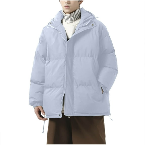 WXLWZYWL Men's Quilted Puffer Jackets Casual Solid Full Zip Long Sleeve Hooded Coat Trendy 2024 Winter Warm Pockets Outwear