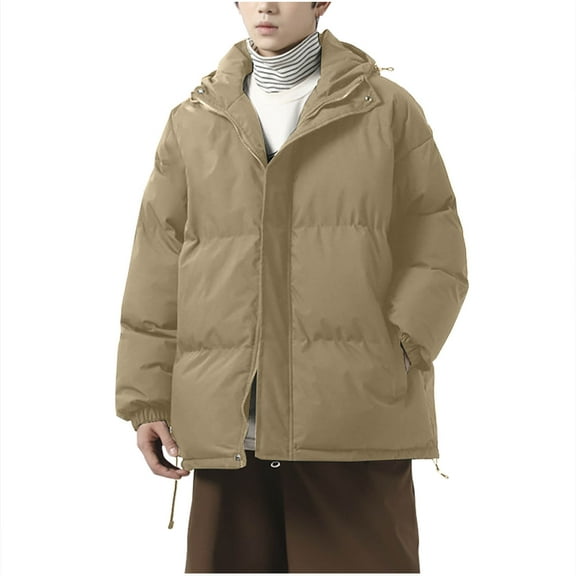 WXLWZYWL Men's Quilted Puffer Jackets Casual Solid Full Zip Long Sleeve Hooded Coat Trendy 2024 Winter Warm Pockets Outwear