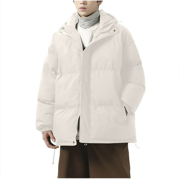 WXLWZYWL Men's Quilted Puffer Jackets Casual Solid Full Zip Long Sleeve Hooded Coat Trendy 2024 Winter Warm Pockets Outwear