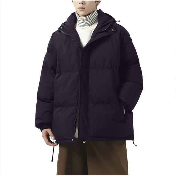 WXLWZYWL Men's Quilted Puffer Jackets Casual Solid Full Zip Long Sleeve Hooded Coat Trendy 2024 Winter Warm Pockets Outwear