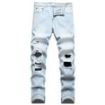 thumbnail image 1 of WXLWZYWL Men's Skinny Jeans Stretch Ripped Distressed Destroyed Slim Fit Straight Legs Comfort Denim Jeans Moto Biker Jeans with Zipper Deco, 1 of 5
