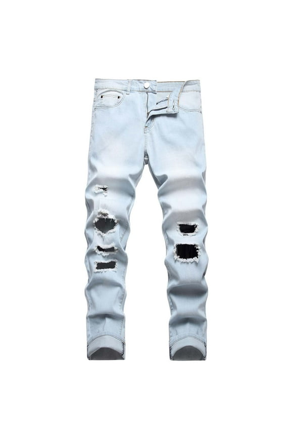 Men's Skinny Jeans Stretch Ripped Distressed Destroyed Slim Fit Straight Legs Comfort Denim Jeans Moto Biker Jeans with Zipper Deco