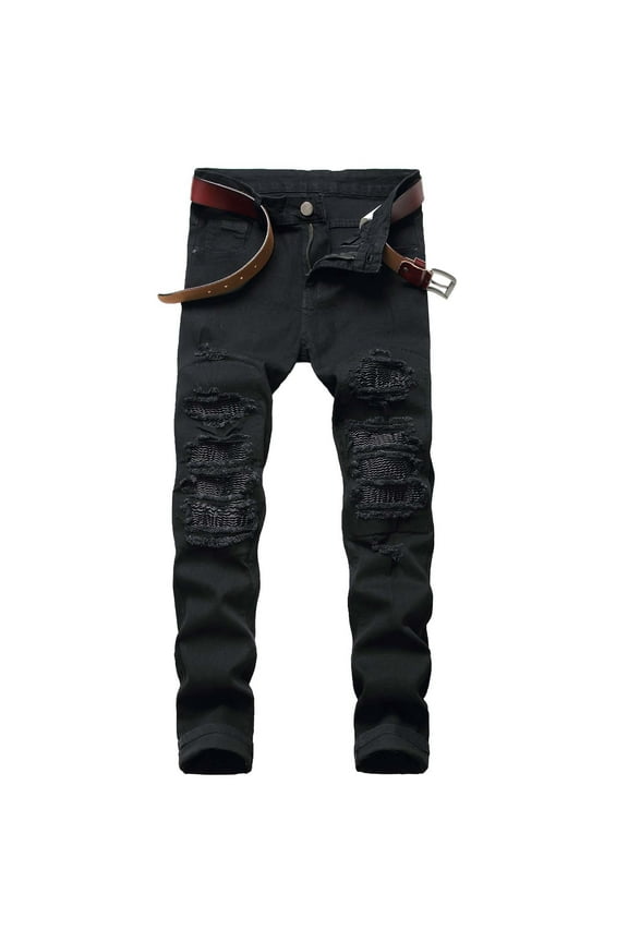 Men's Skinny Jeans Stretch Ripped Distressed Destroyed Slim Fit Straight Legs Comfort Denim Jeans Moto Biker Jeans with Zipper Deco