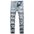 thumbnail image 1 of WXLWZYWL Men's Skinny Jeans Stretch Ripped Distressed Destroyed Slim Fit Straight Legs Comfort Denim Jeans Moto Biker Jeans with Zipper Deco, 1 of 5