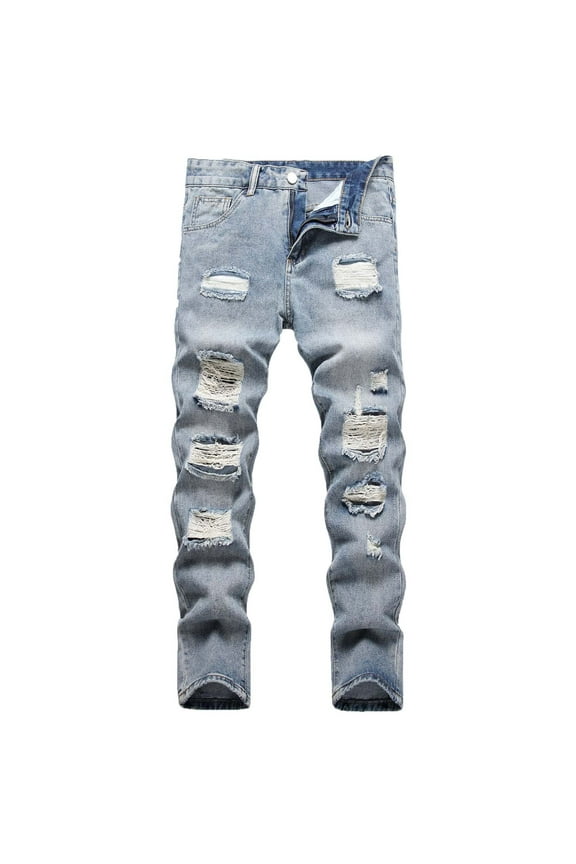 Men's Skinny Jeans Stretch Ripped Distressed Destroyed Slim Fit Straight Legs Comfort Denim Jeans Moto Biker Jeans with Zipper Deco