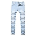 thumbnail image 1 of WXLWZYWL Men's Slim Fit Stretch Jeans Blue Or Black Comfortable Soft Ripped Pants Slim Fit Straight Leg Skinny Zipper Button Denim Jeans, 1 of 5