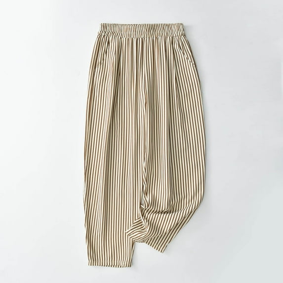 WXLWZYWL Men's Striped Pajama Pants Cotton Linen Thin Lightweight Pjs Bottoms Loose Comfy Home Pants with Pocket