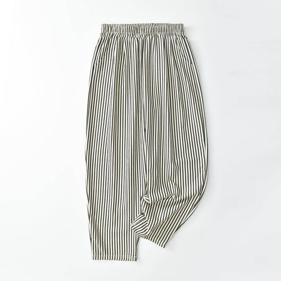 WXLWZYWL Men's Striped Pajama Pants Cotton Linen Thin Lightweight Pjs Bottoms Loose Comfy Home Pants with Pocket