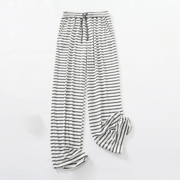 WXLWZYWL Men's Striped Pajama Pants Cotton Linen Thin Lightweight Pjs Bottoms Loose Comfy Home Pants with Pocket