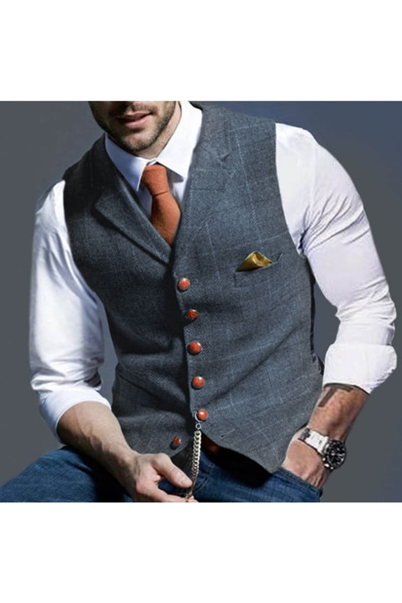 Men's Suit Vest Business Formal Dress Vest Slim Fit Plaid Waistcoat with Pocket for Tuxedo or Suit Wedding