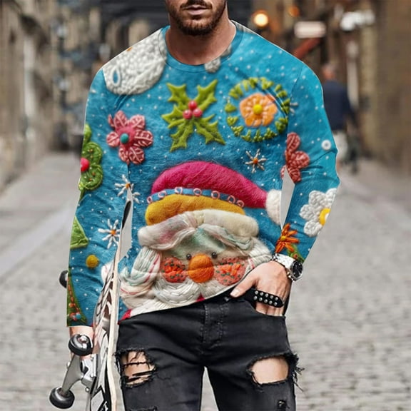 WXLWZYWL Men's Sweatshirts No Hood Plaid Christmas Printed Casual Party Tops Winter Long Sleeve Shirts Round Neck Loose Sweatshirt