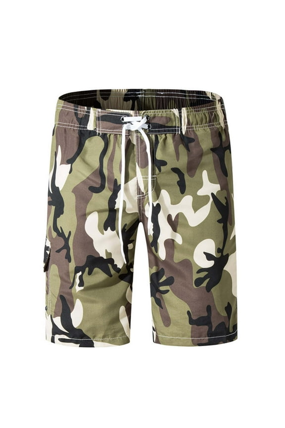 Men's Swim Trunks Plus Size Camo Quick Dry Board Swimsuit Elastic Waist Camouflage Swim Shorts Drawstring Beach Bathing Suits with Pocket