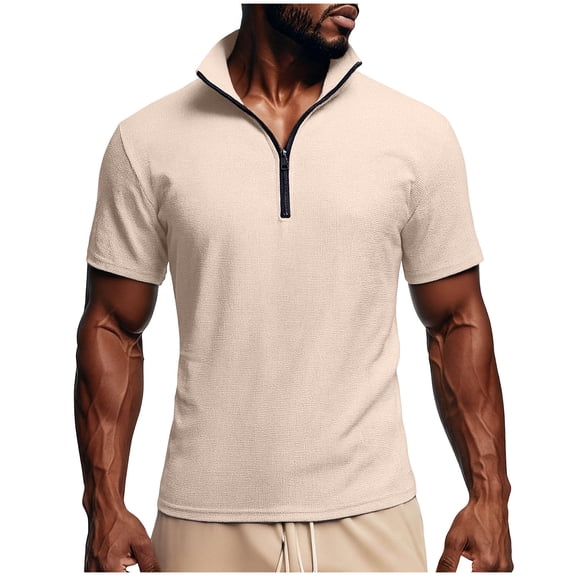 WXLWZYWL Men's T-Shirt 1/4 Zip up Stand Collar Casual Sports Top Solid Color Short Sleeve Summer Shirts