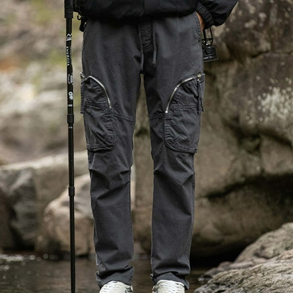 WXLWZYWL Mens Cargo Work Pants Casual with Pockets Cotton Straight Wide Leg Elastic Waist Pants