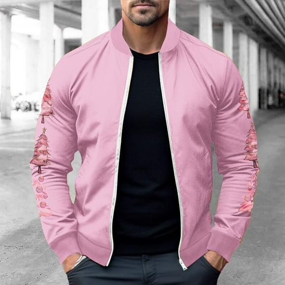 WXLWZYWL Mens Chrismas Jackets Chrismas Printed Casual Lightweight Jacket Full Zipper Softshell Flight Bomber Jacket Varsity Windbreaker