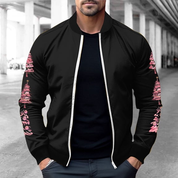 WXLWZYWL Mens Chrismas Jackets Chrismas Printed Casual Lightweight Jacket Full Zipper Softshell Flight Bomber Jacket Varsity Windbreaker