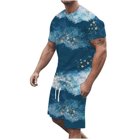 WXLWZYWL Mens Chrismas Suits Short Sets Outfits 2 Piece Casual Tracksuit Short Sleeve Round Neck Printed T Shirt and Drawstring Shorts Pants Set