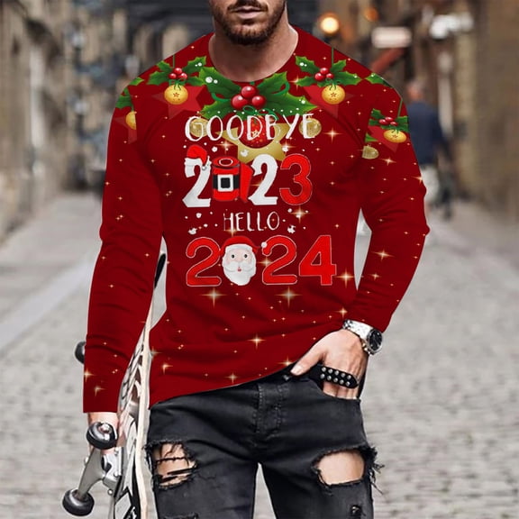 WXLWZYWL Mens Christmas Sweater Sweatshirts Ugly Christmas Printed Round Neck Long Sleeve Pullover Sweatshirt Top