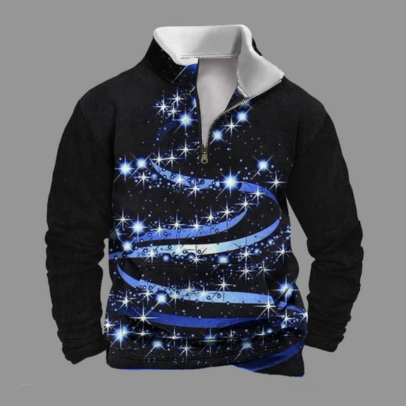 WXLWZYWL Mens Christmas Sweatshirt Trendy Quarter Zipper Stand Collar Pullover Tops Fall Winter Fashion Print Sweatshirts