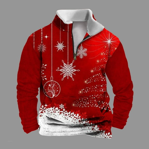 WXLWZYWL Mens Christmas Sweatshirt Trendy Quarter Zipper Stand Collar Pullover Tops Fall Winter Fashion Print Sweatshirts