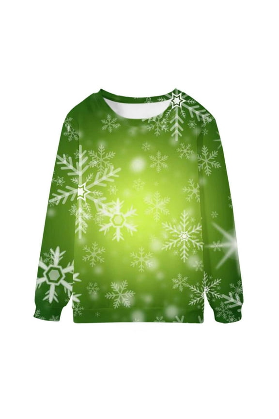 Mens Christmas Sweatshirts 3D Print Sweatshirt Snowflakes Pullover Long Sleeve Sweater Novelty Crew Neck Sweatshirt