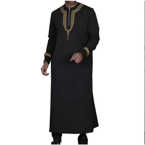 WXLWZYWL Mens Clothing Kaftan Maxi-Muslim Male Shirt Long Sleeve Abaya Dubai Cotton Arabic Long Sleeve Muslim Thobe Kaftan Robe Pure Color Thobe Crew Stand Collar Kaftan Robe