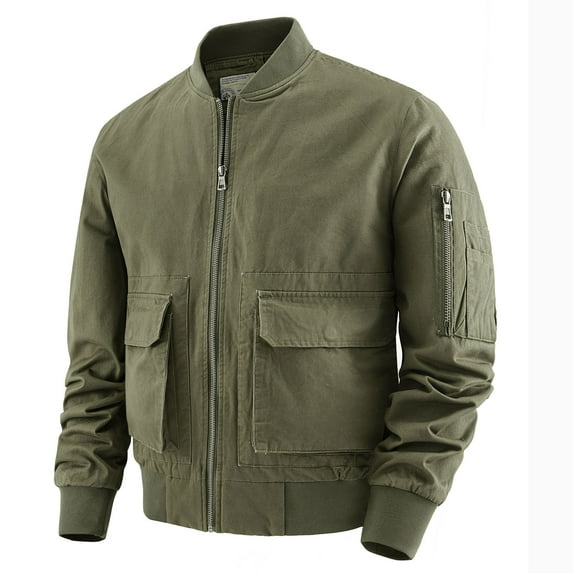 WXLWZYWL Mens Coats Casual Stylish Autumn Winter Cotton Jackets Multi Pocket Loose Outerwear Coats Solid Zipper Casual Baseball Jacket