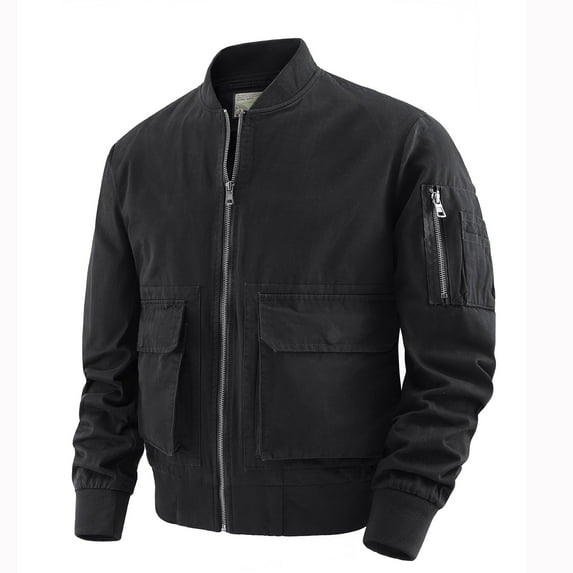 WXLWZYWL Mens Coats Casual Stylish Autumn Winter Cotton Jackets Multi Pocket Loose Outerwear Coats Solid Zipper Casual Baseball Jacket