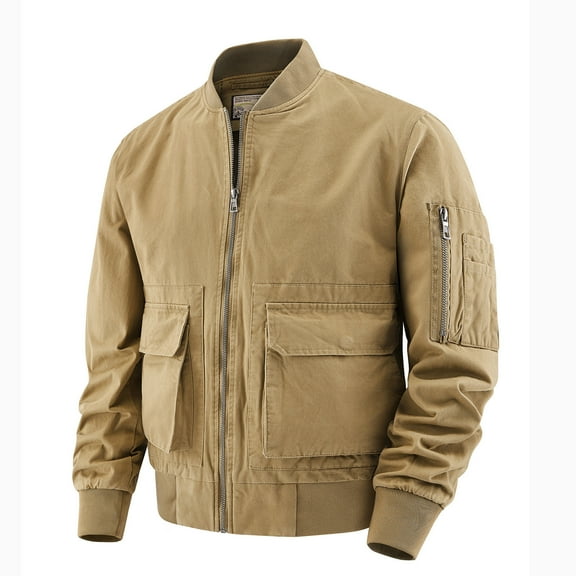 WXLWZYWL Mens Coats Casual Stylish Autumn Winter Cotton Jackets Multi Pocket Loose Outerwear Coats Solid Zipper Casual Baseball Jacket