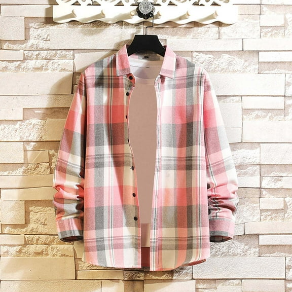 WXLWZYWL Mens Coats Winter Fall 2024 Plaid Shirt Loose Youth Pointed Collar Pocket Shirt Coat Long Sleeve Hoodless Button Top