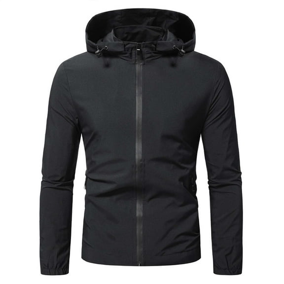 WXLWZYWL Mens Coats and Jackets Winter Men's Single Layer Jacket Removable Hooded Solid Color Zipper Windproof Breathable Trench Coat