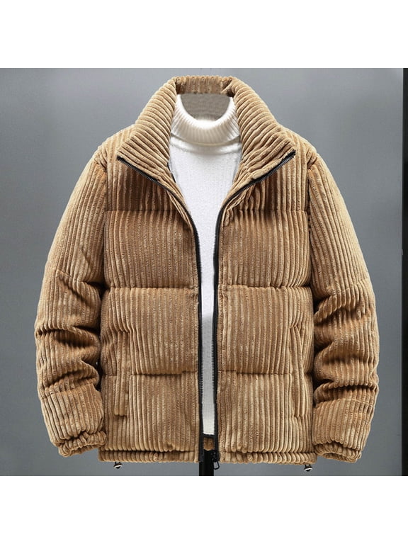 Mens Corduroy Coats Winter Loose Hypertrophy Down Jacket Liner Thickened Inside and Outside to Wear Cold White Duck Down Coat